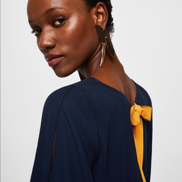 MANGO Yellow Back Bow Blouse - Picture 2 of 7